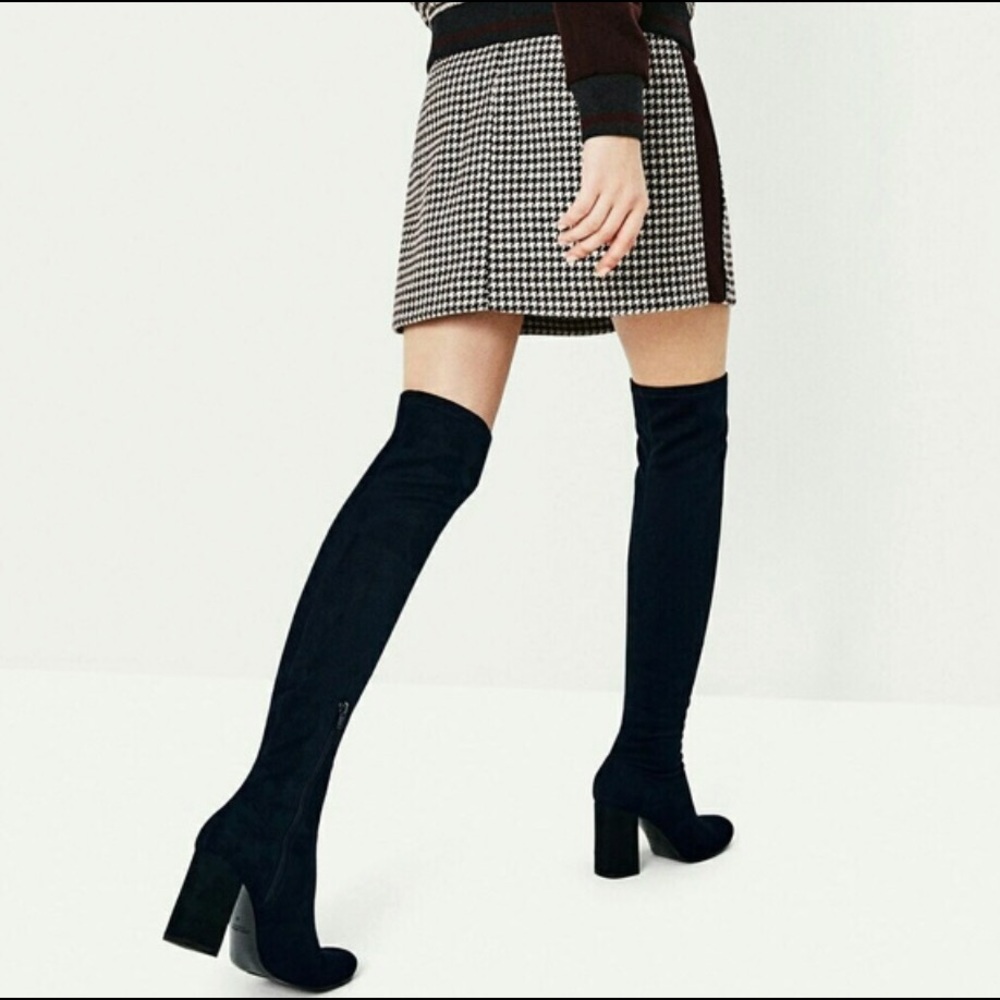 Zara Black Fabric Over the Knee Boots